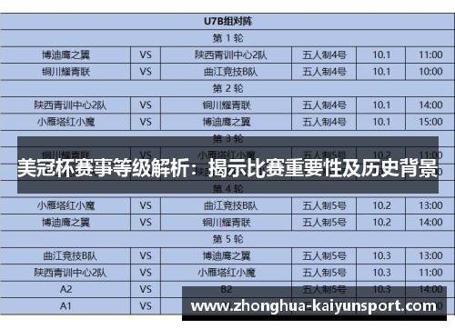美冠杯赛事等级解析：揭示比赛重要性及历史背景